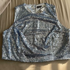 City Chic blue sequin crop top